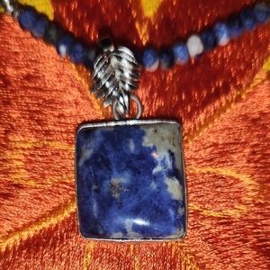 Soda Lite Blue Stone Necklace with Silver Tone Accents